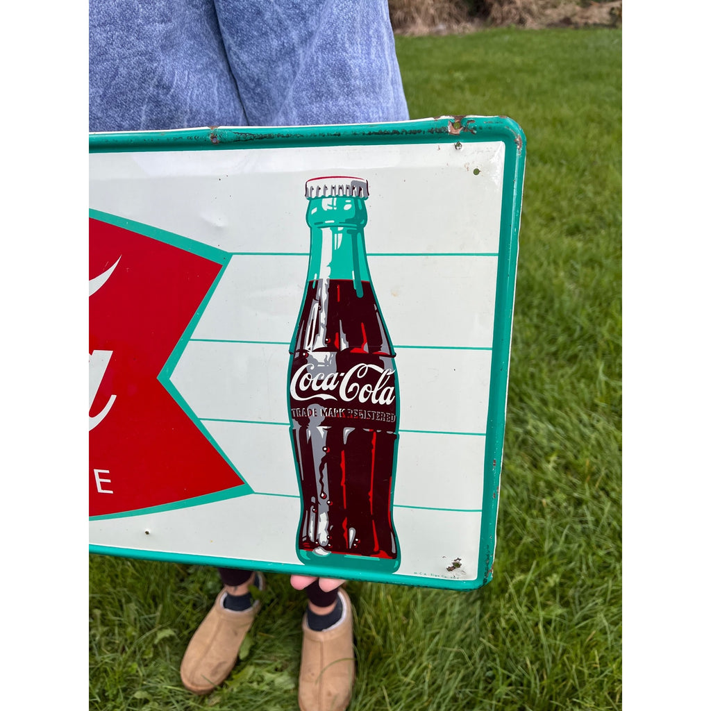 Original Vintage 1950s Coca-Cola "Sign of Good Taste" Fishtail Advertising Sign