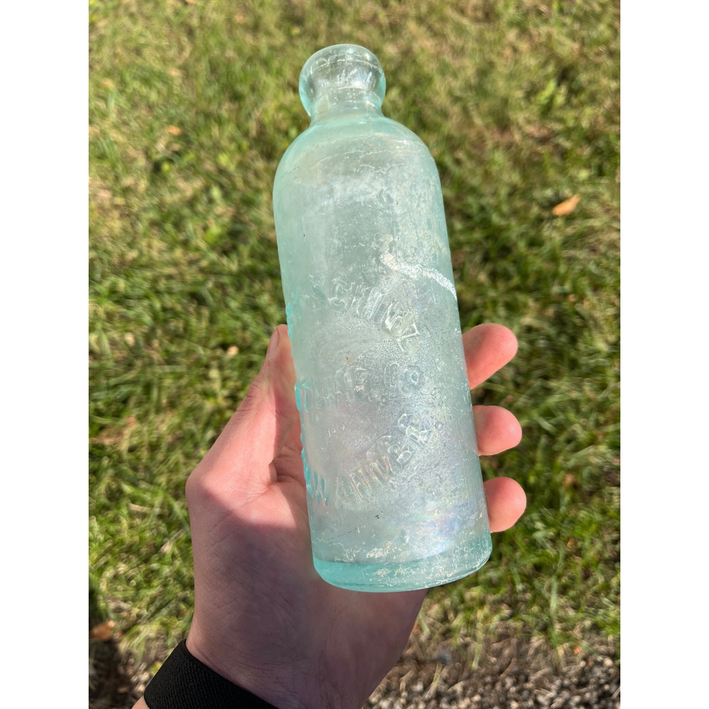 Henry Schinz c1890s Milwaukee Wis Aqua Blue Soda Bottle Blob Top Hutchinson