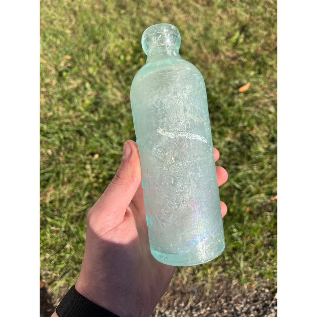 Henry Schinz c1890s Milwaukee Wis Aqua Blue Soda Bottle Blob Top Hutchinson