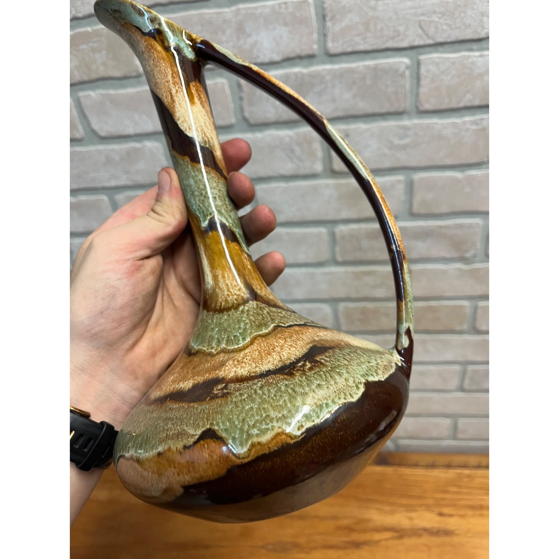 Vintage MCM Dryden Hot Springs Arkansas Art Pottery Pitcher Flower Vase 11.5"
