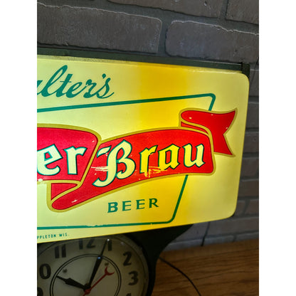 Vintage Adler Brau Geo. Walter's Beer Lighted Advertising Clock Sign Wisconsin WI Wis