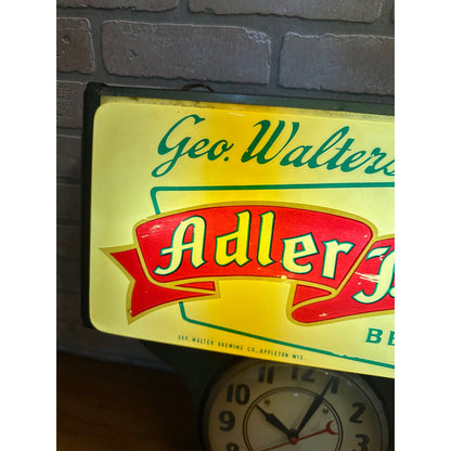 Vintage Adler Brau Geo. Walter's Beer Lighted Advertising Clock Sign Wisconsin WI Wis