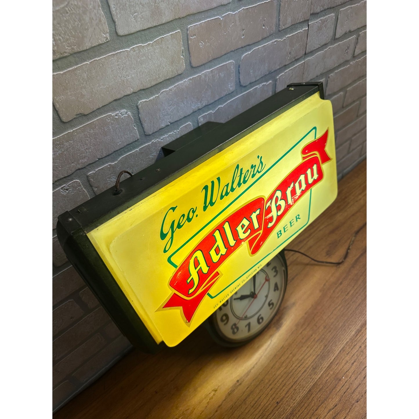 Vintage Adler Brau Geo. Walter's Beer Lighted Advertising Clock Sign Wisconsin WI Wis