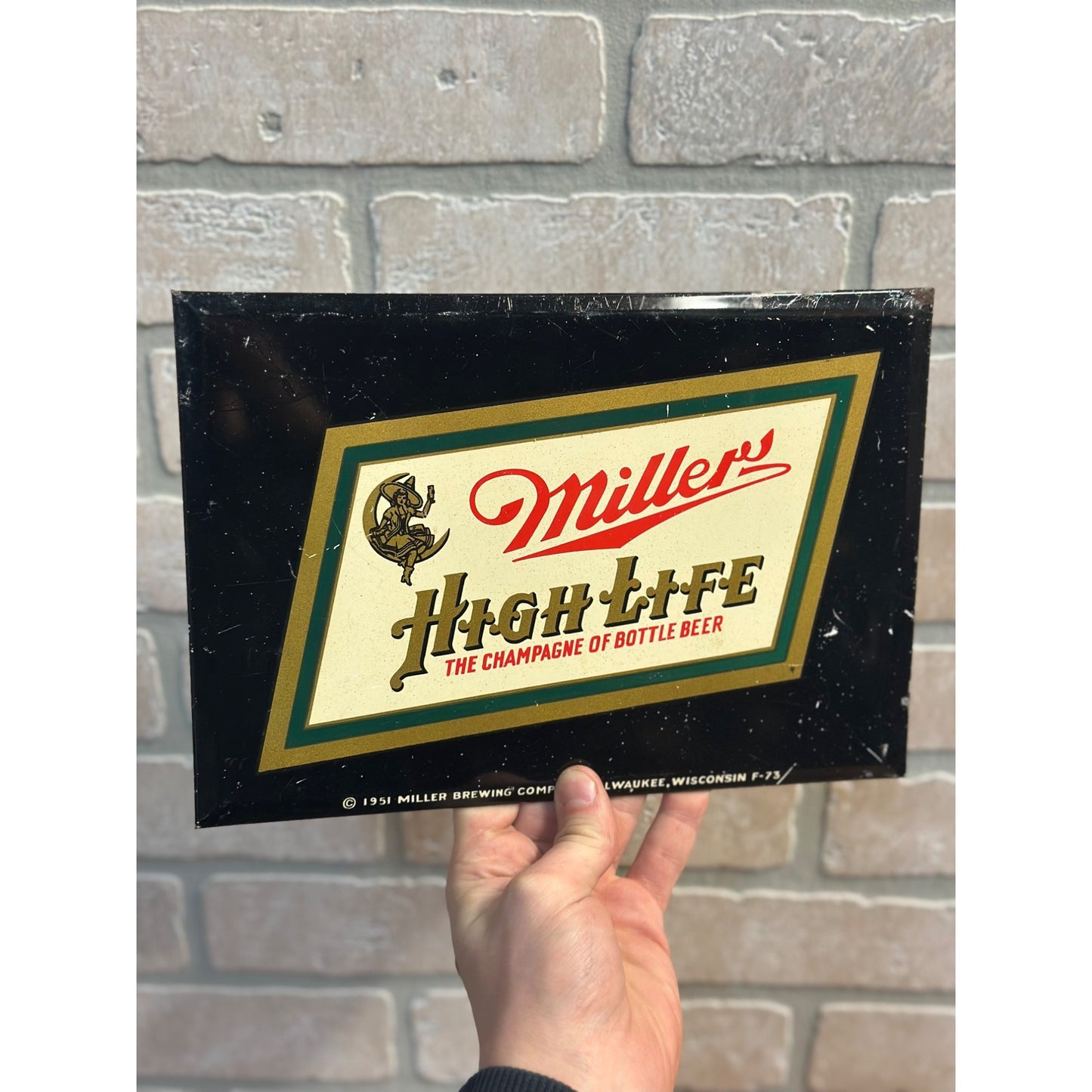 Vintage 1951 Miller High Life Beer Moon Girl Milwaukee Bar Advertising Sign TOC