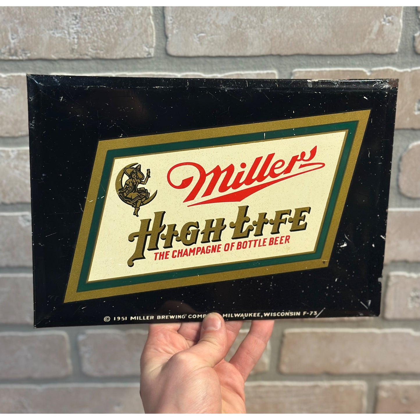 Vintage 1951 Miller High Life Beer Moon Girl Milwaukee Bar Advertising Sign TOC