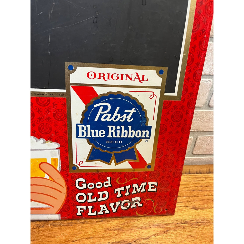 Vintage Pabst Blue Ribbon Beer Menu Board Tin Advertising Sign PBR Red