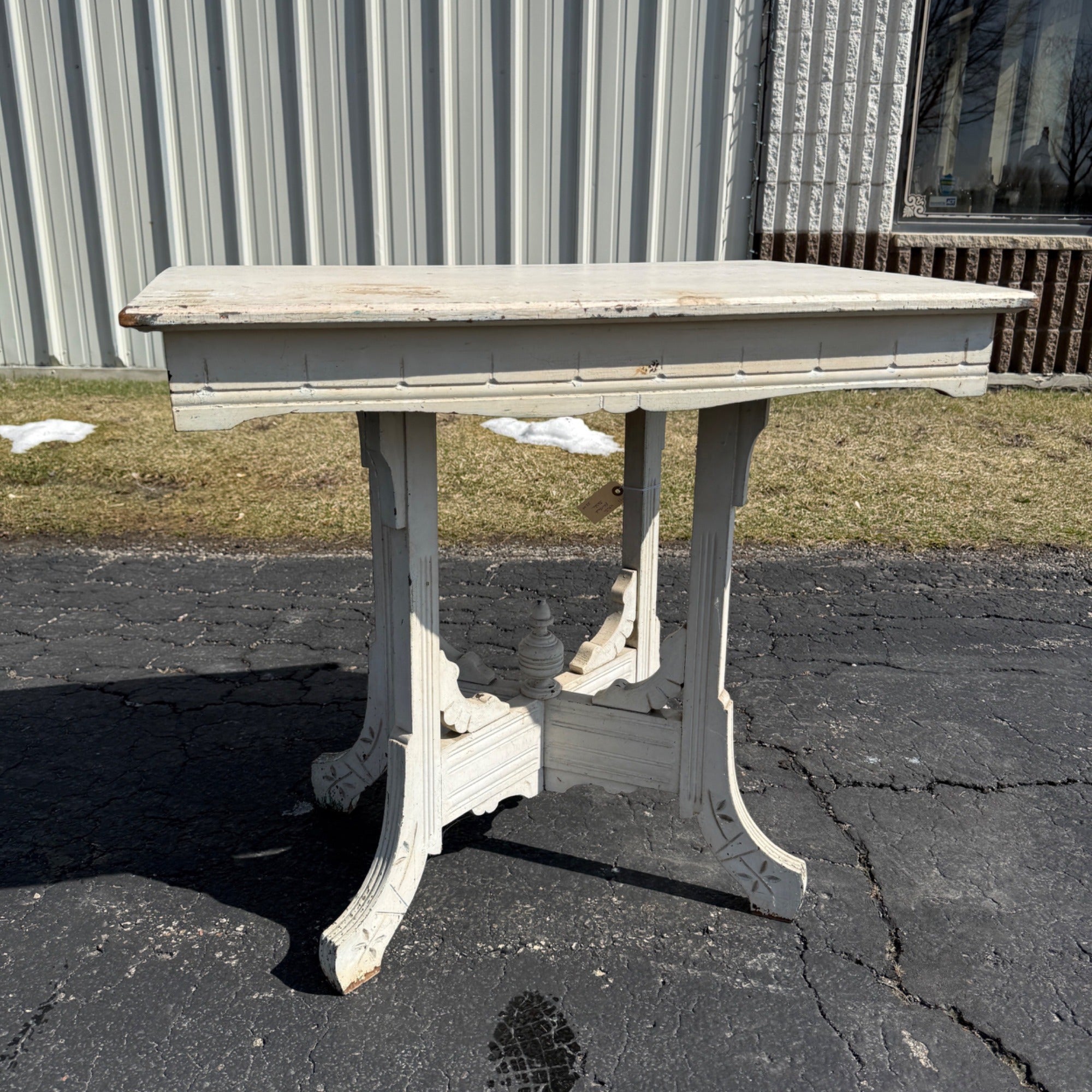Antique Eastlake Style Plant Stand Parlor Decorative Table White Chippy Paint