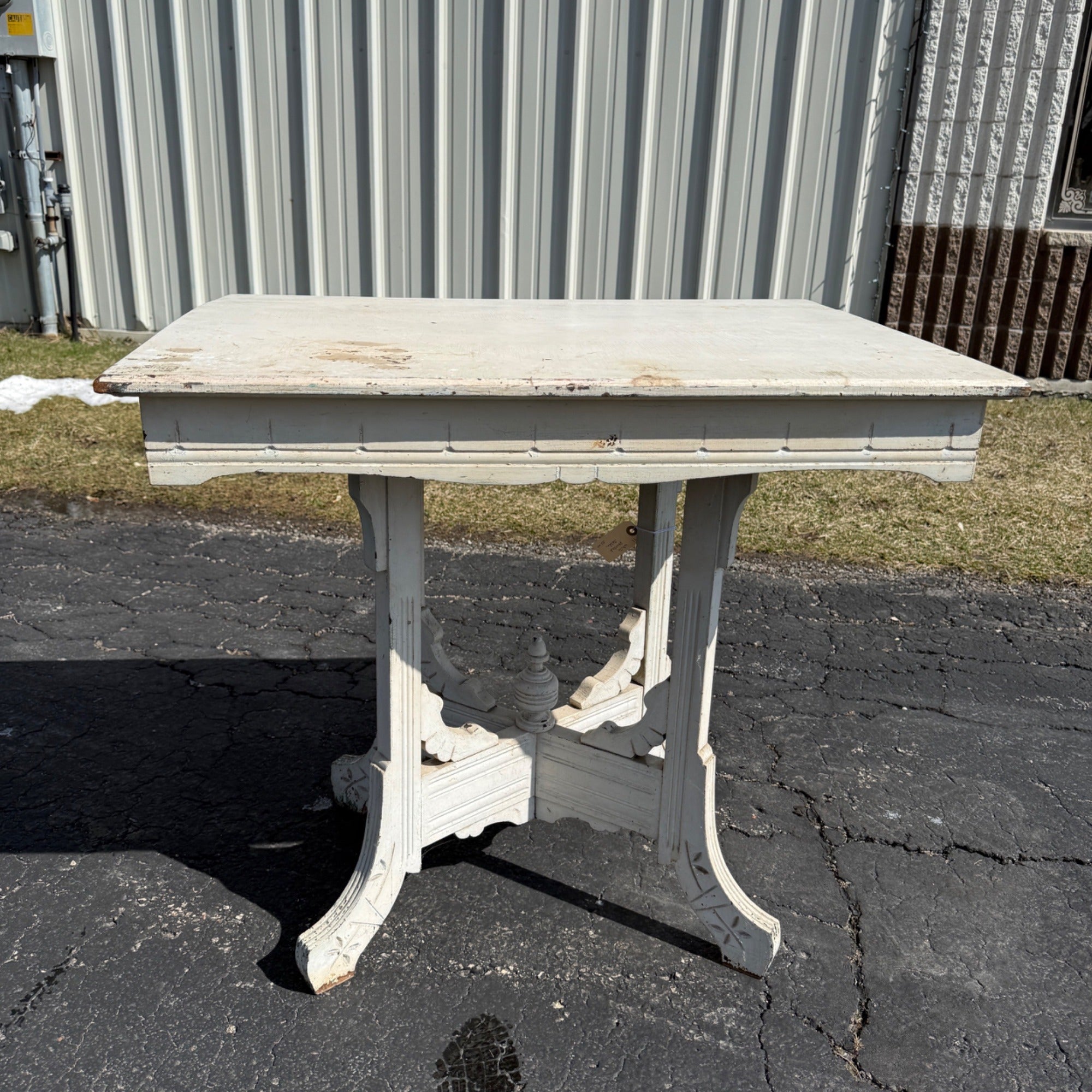 Antique Eastlake Style Plant Stand Parlor Decorative Table White Chippy Paint
