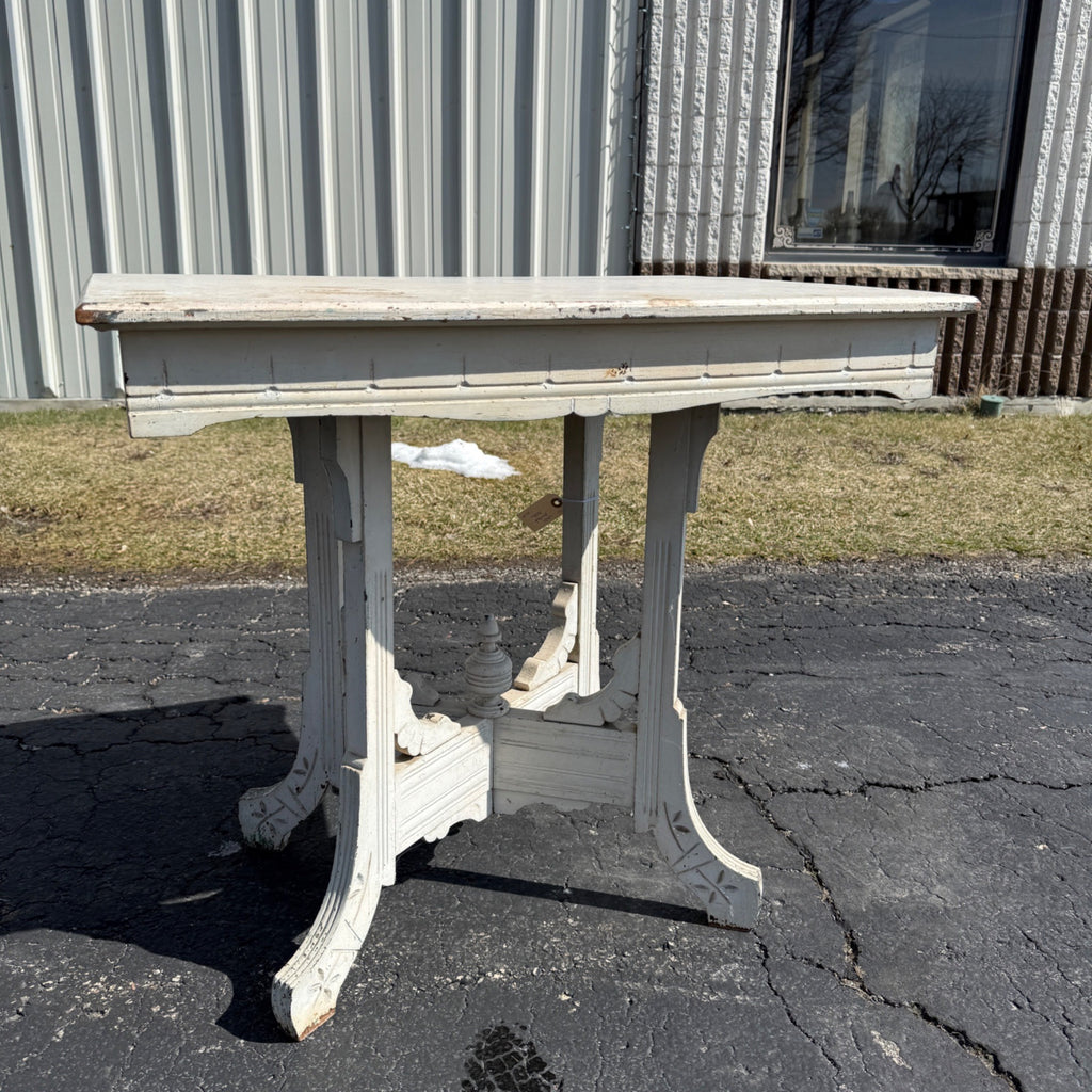 Antique Eastlake Style Plant Stand Parlor Decorative Table White Chippy Paint
