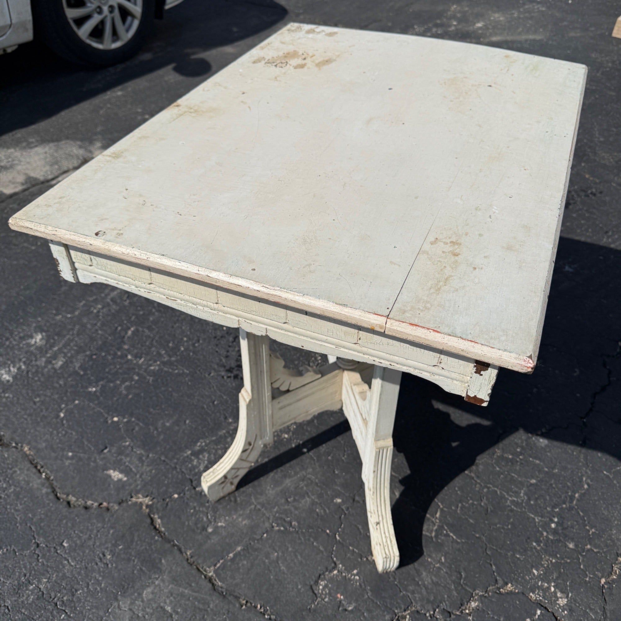 Antique Eastlake Style Plant Stand Parlor Decorative Table White Chippy Paint