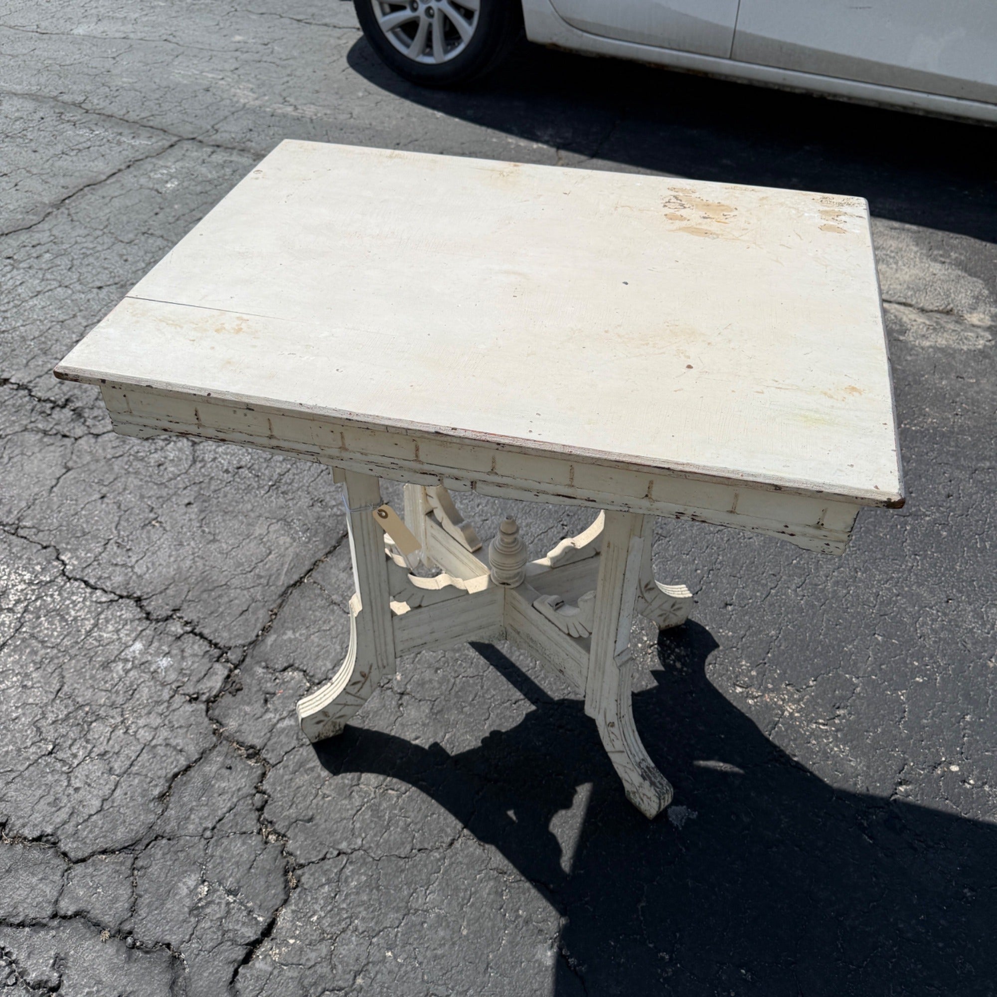Antique Eastlake Style Plant Stand Parlor Decorative Table White Chippy Paint