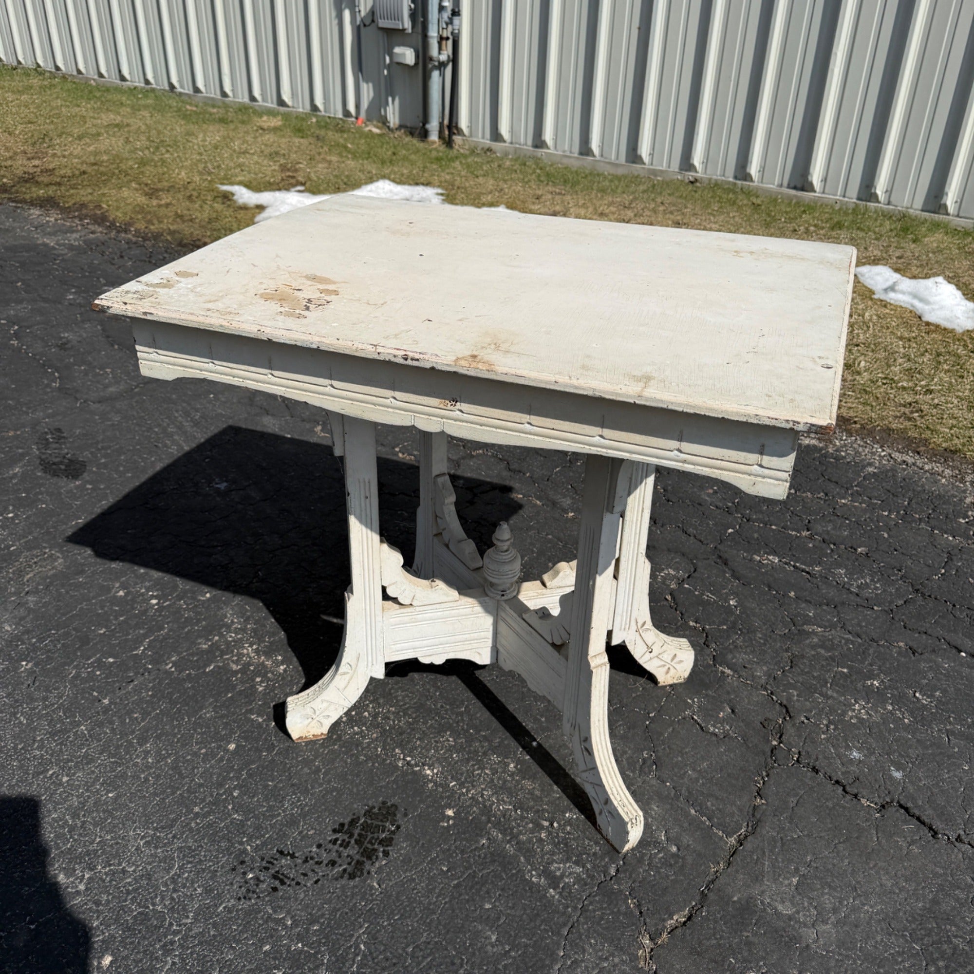Antique Eastlake Style Plant Stand Parlor Decorative Table White Chippy Paint