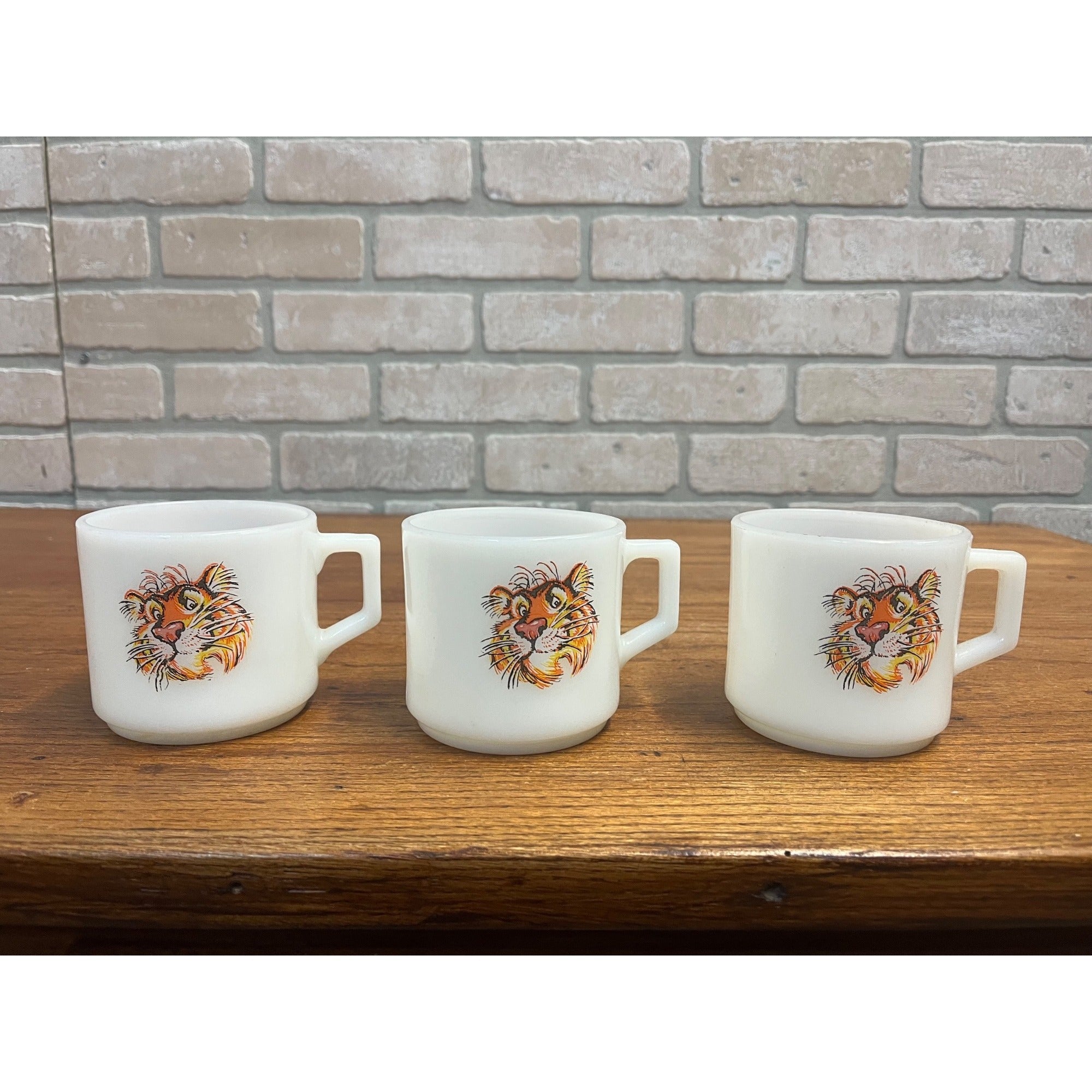 Vintage Fire King Esso Exxon Tiger Milk Glass Coffee Mug Lot (3) Gas Oil Adv.