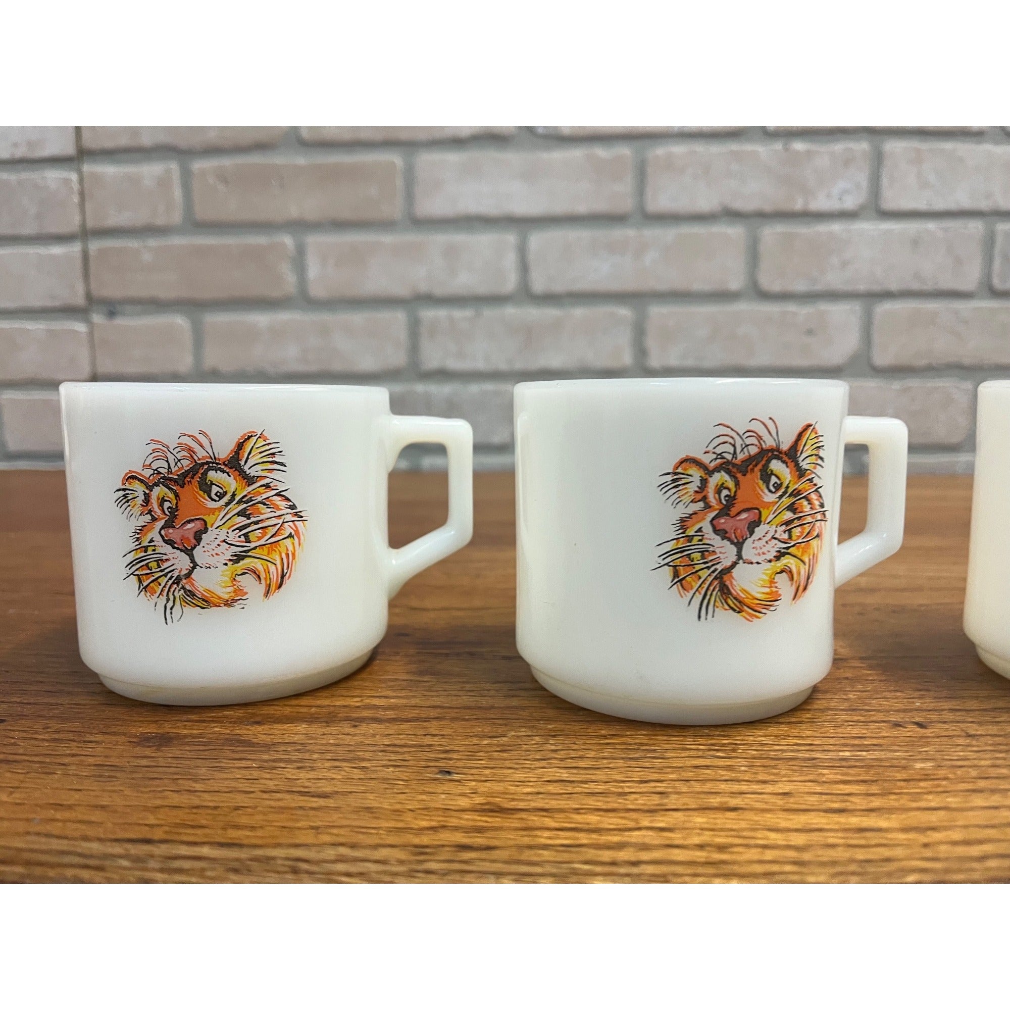 Vintage Fire King Esso Exxon Tiger Milk Glass Coffee Mug Lot (3) Gas Oil Adv.