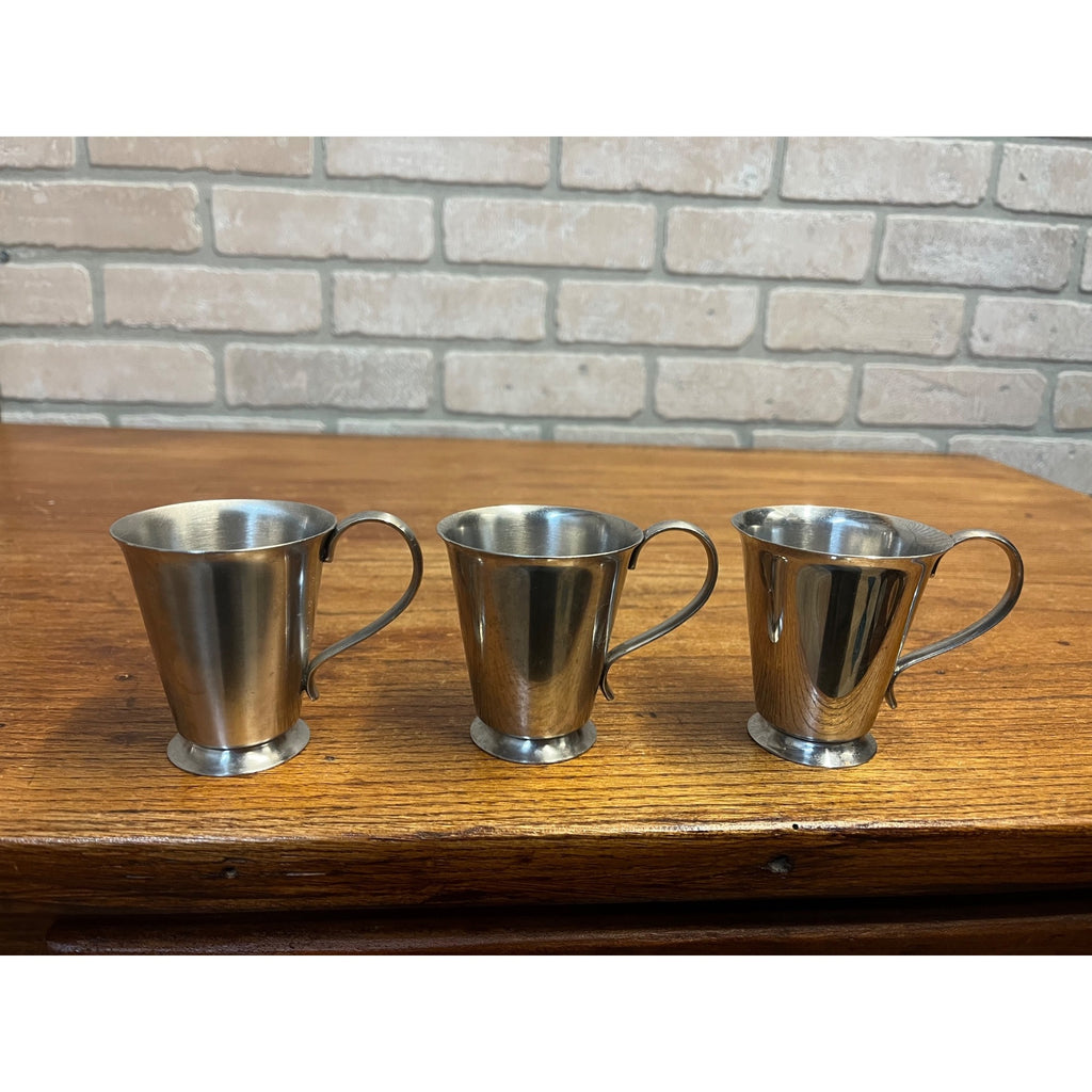 Vintage Old Hall Stainless Lot (3) Coffee / Espresso Small handled Cups MCM Mid-Century England