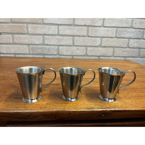 Vintage Old Hall Stainless Lot (3) Coffee / Espresso Small handled Cups MCM Mid-Century England