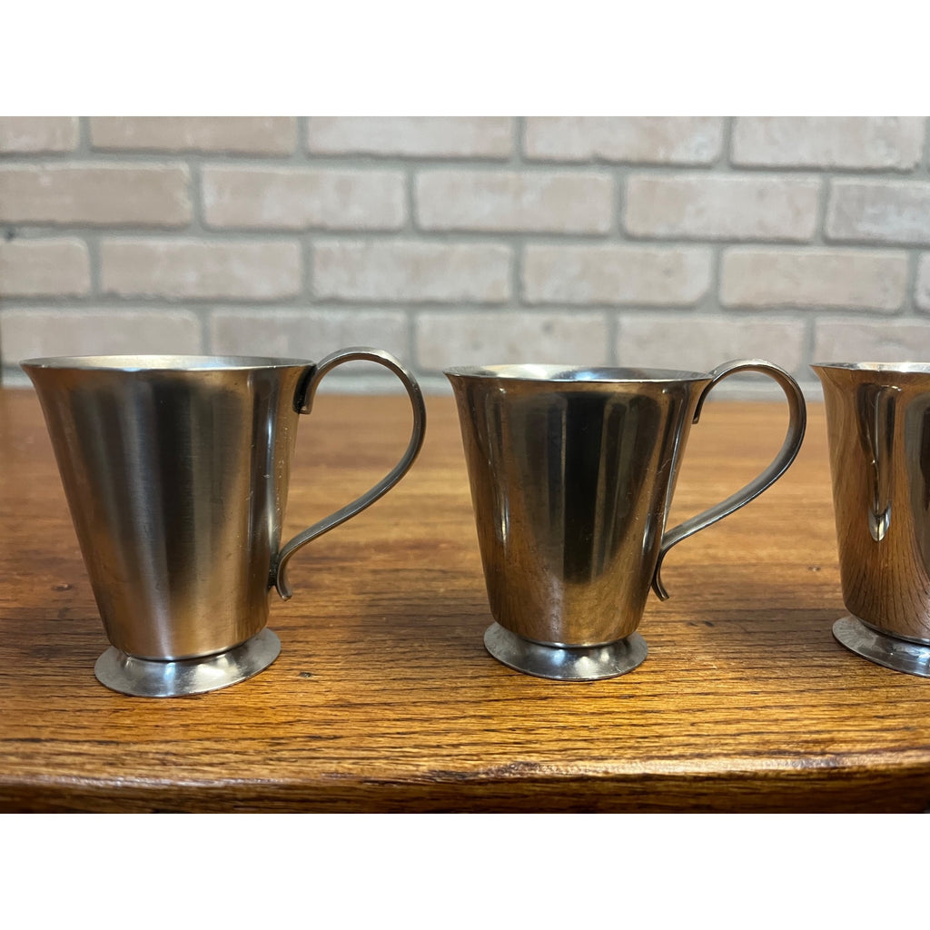 Vintage Old Hall Stainless Lot (3) Coffee / Espresso Small handled Cups MCM Mid-Century England