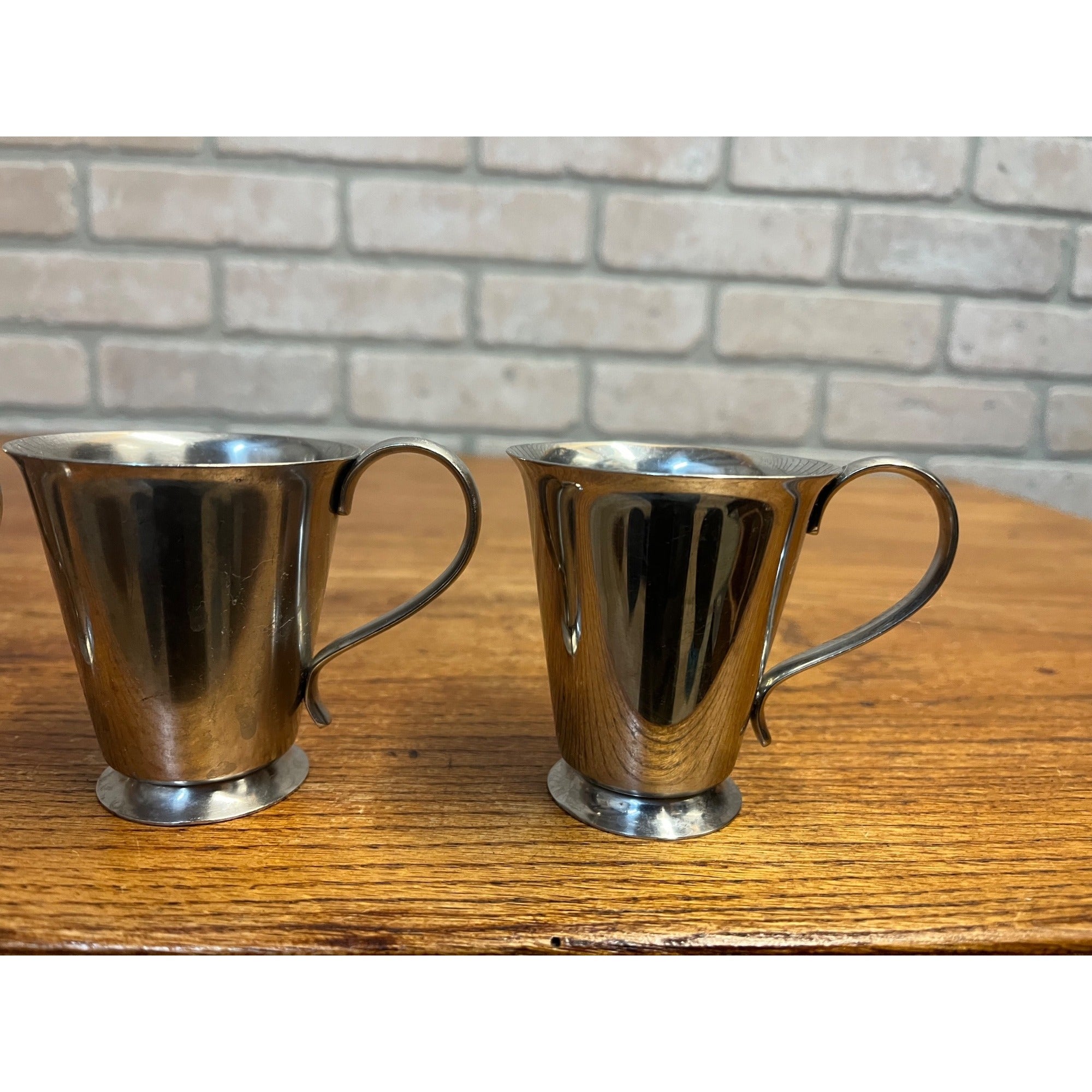 Vintage Old Hall Stainless Lot (3) Coffee / Espresso Small handled Cups MCM Mid-Century England