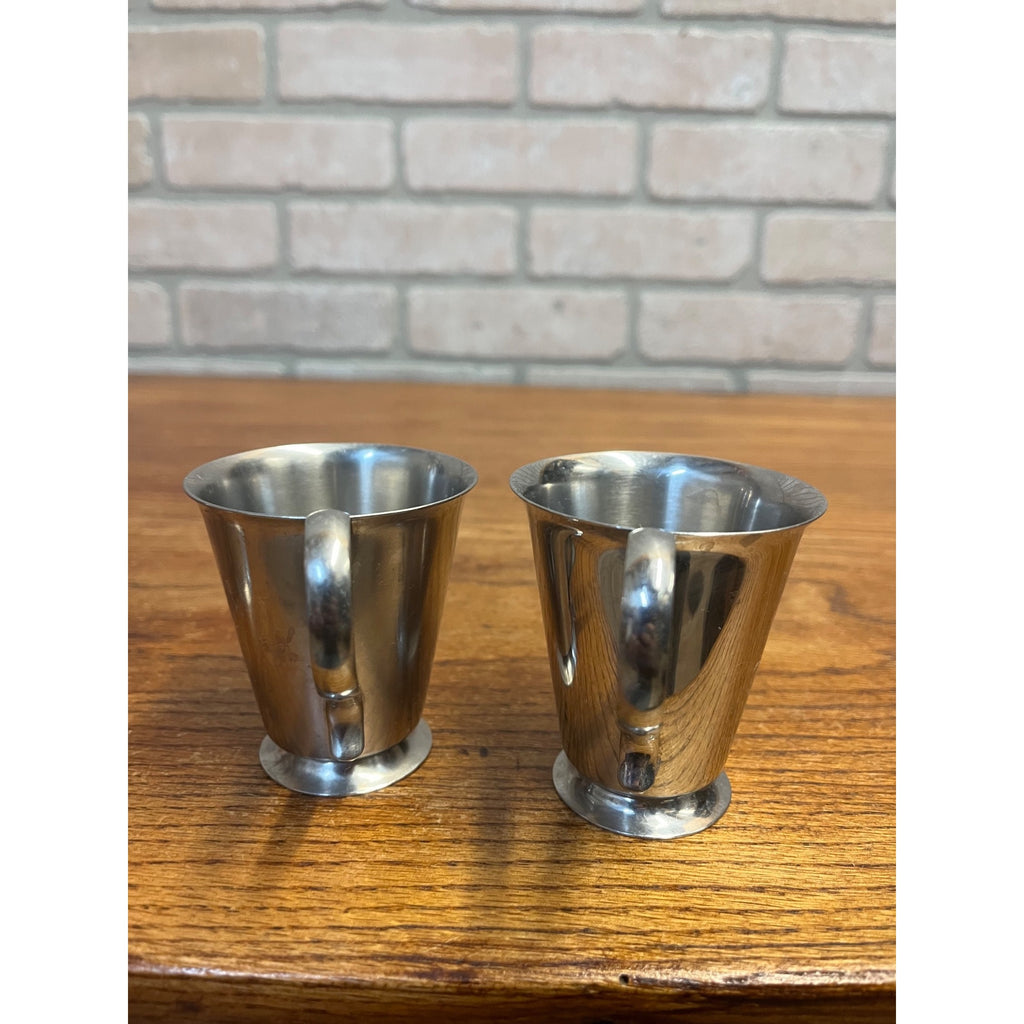 Vintage Old Hall Stainless Lot (3) Coffee / Espresso Small handled Cups MCM Mid-Century England