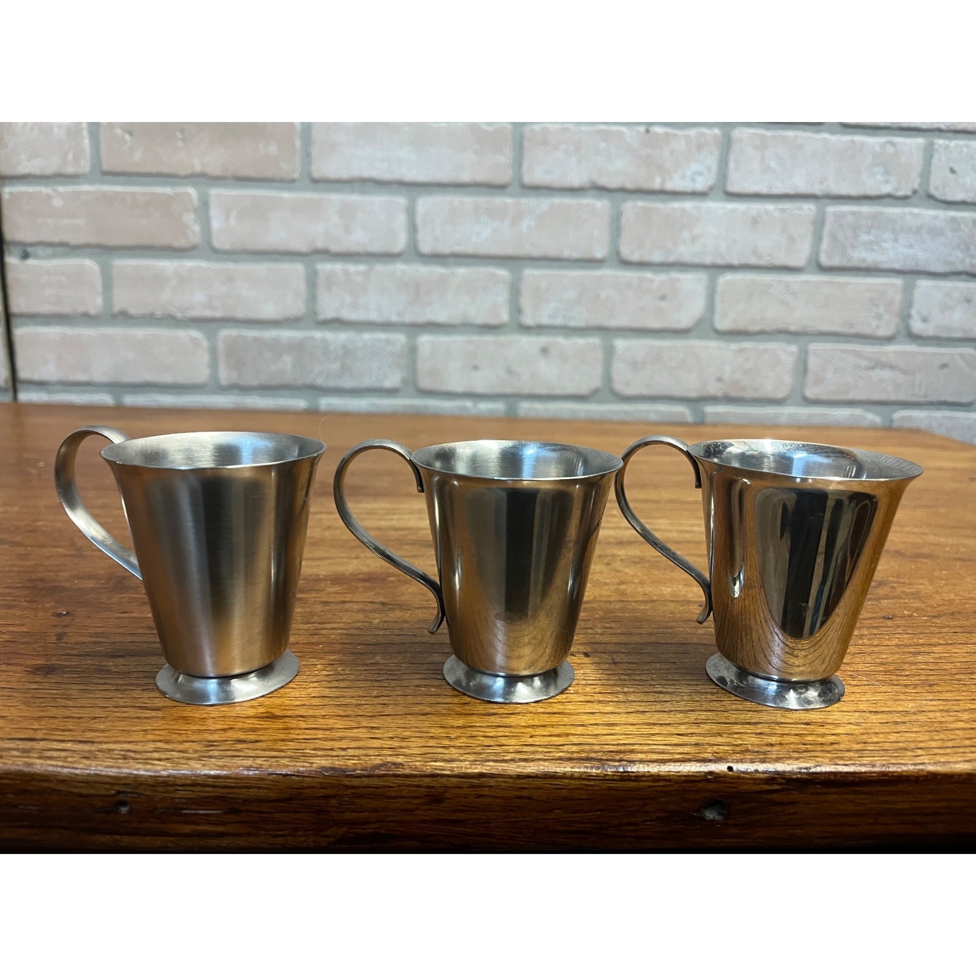 Vintage Old Hall Stainless Lot (3) Coffee / Espresso Small handled Cups MCM Mid-Century England