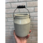 Antique Primitive 19th c. Stoneware White Glazed Fruit Canning Jar w/ Handle