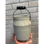 Antique Primitive 19th c. Stoneware White Glazed Fruit Canning Jar w/ Handle