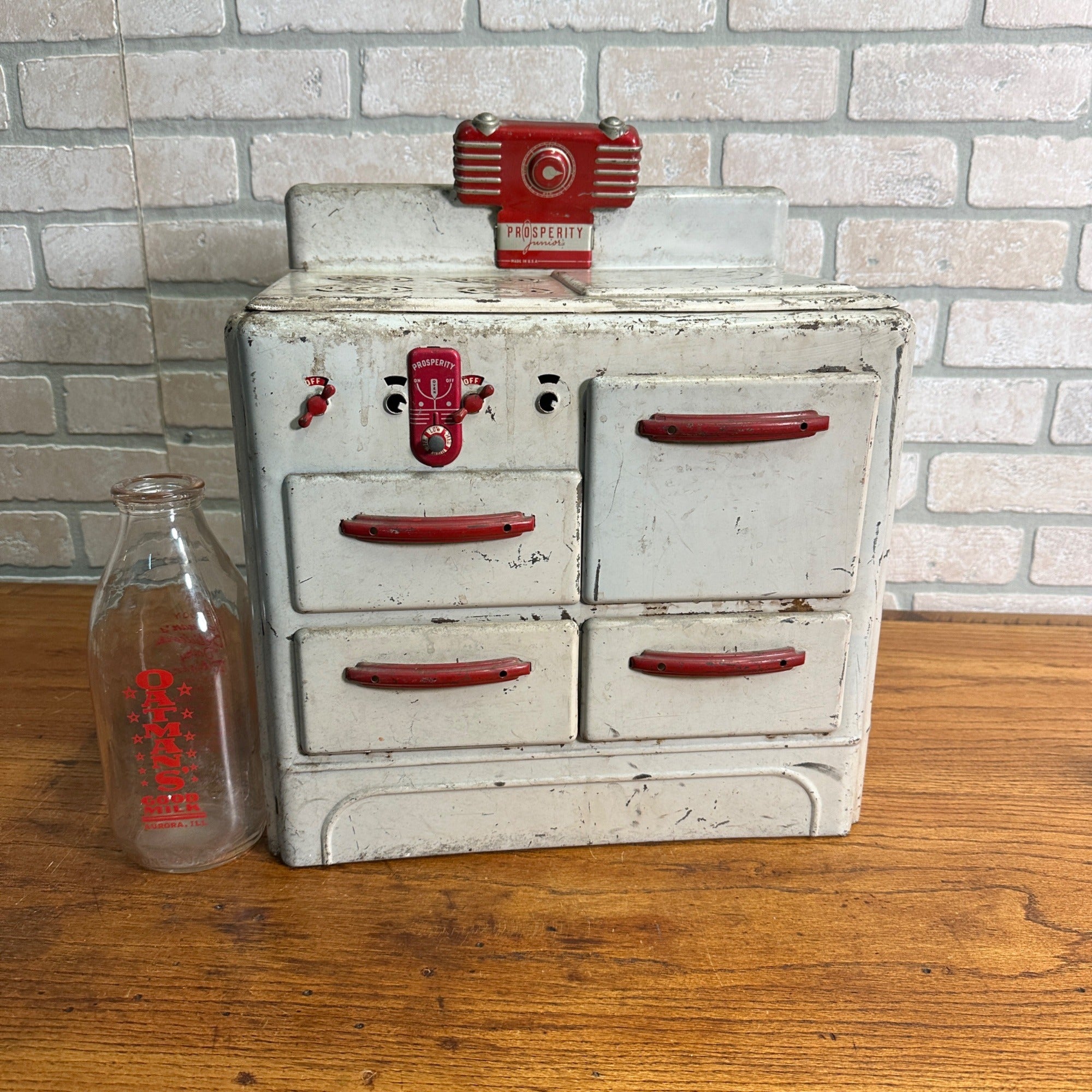 Vintage Tin Litho Prosperity Junior Stove Oven Childs Play Kitchen