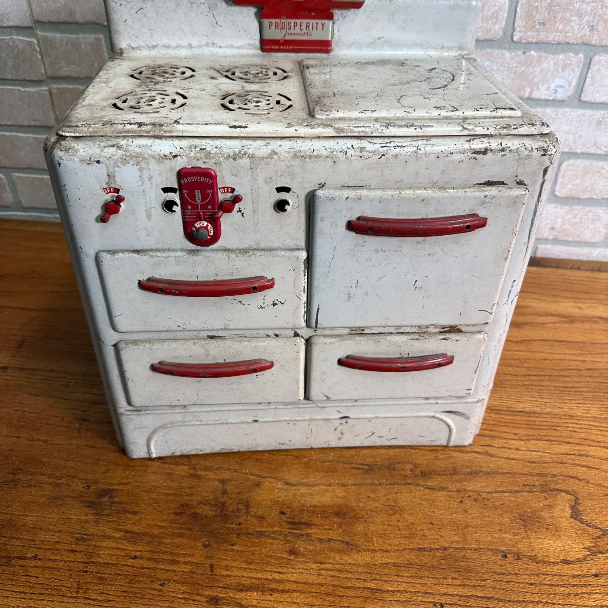 Vintage Tin Litho Prosperity Junior Stove Oven Childs Play Kitchen