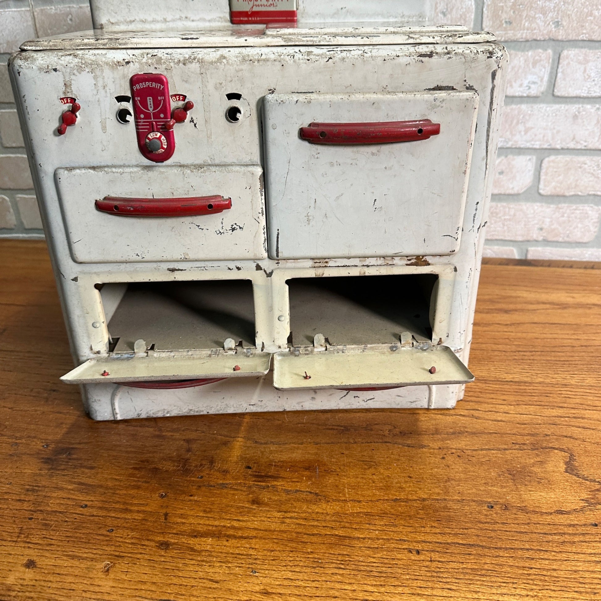 Vintage Tin Litho Prosperity Junior Stove Oven Childs Play Kitchen