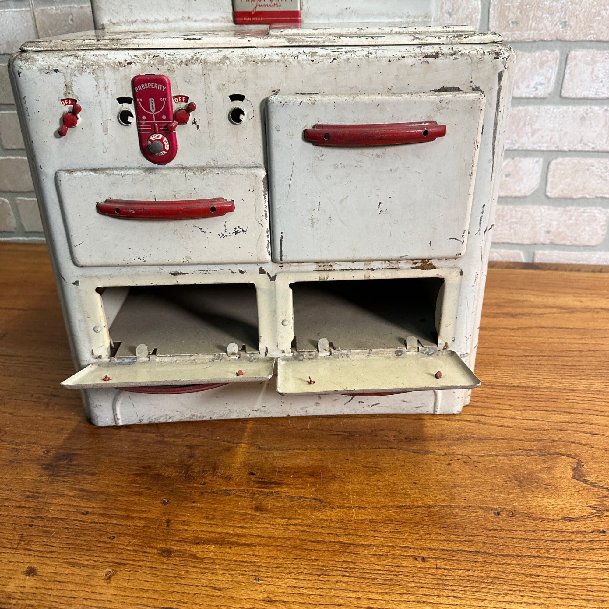 Vintage Tin Litho Prosperity Junior Stove Oven Childs Play Kitchen
