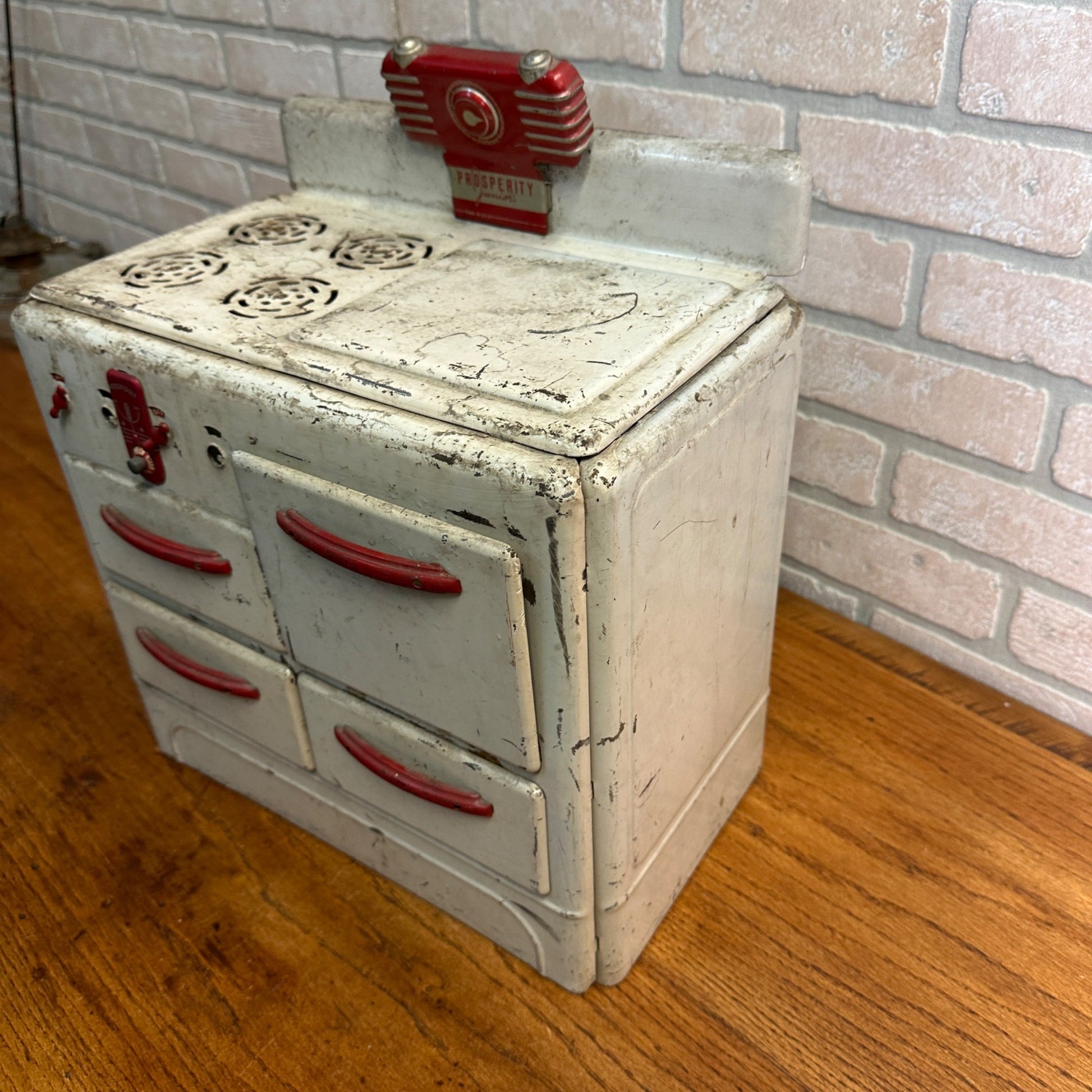 Vintage Tin Litho Prosperity Junior Stove Oven Childs Play Kitchen
