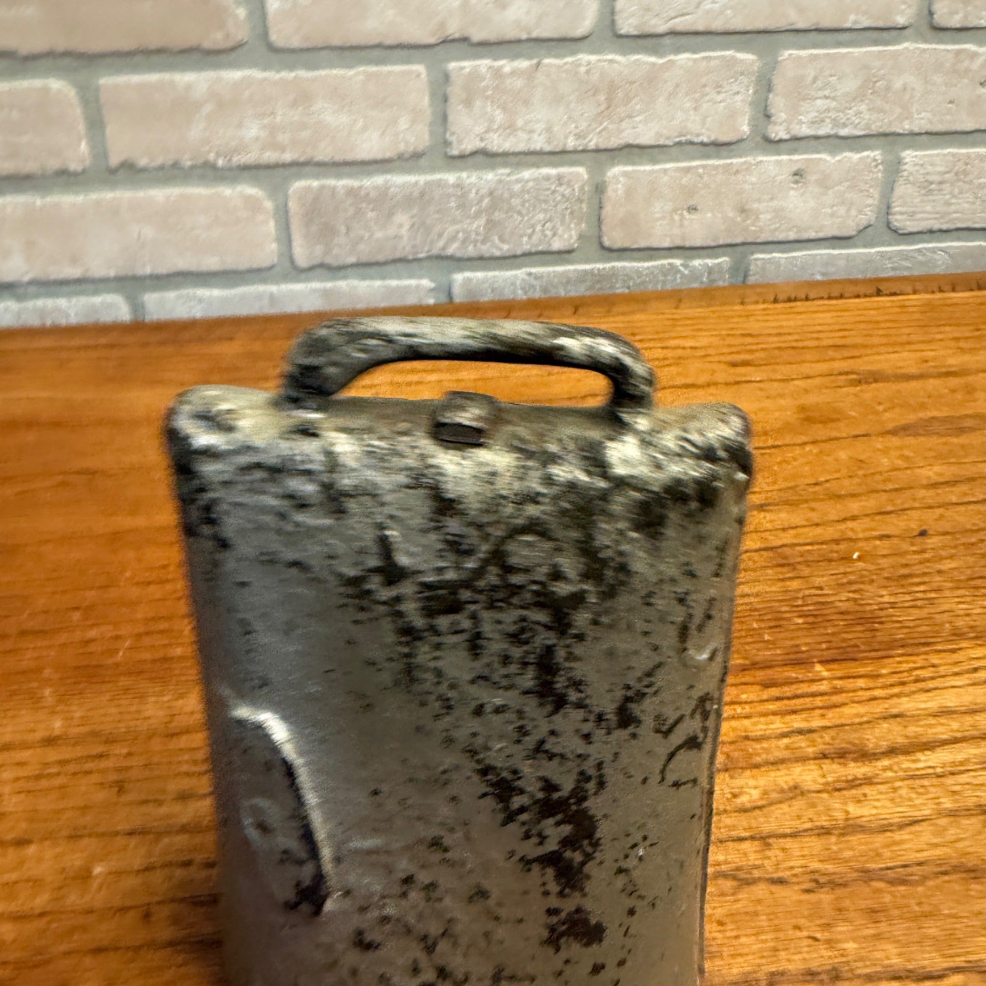 Vintage Large Metal Cowbell Silver-Painted Iron Primitive or Rustic Agricultural Decor
