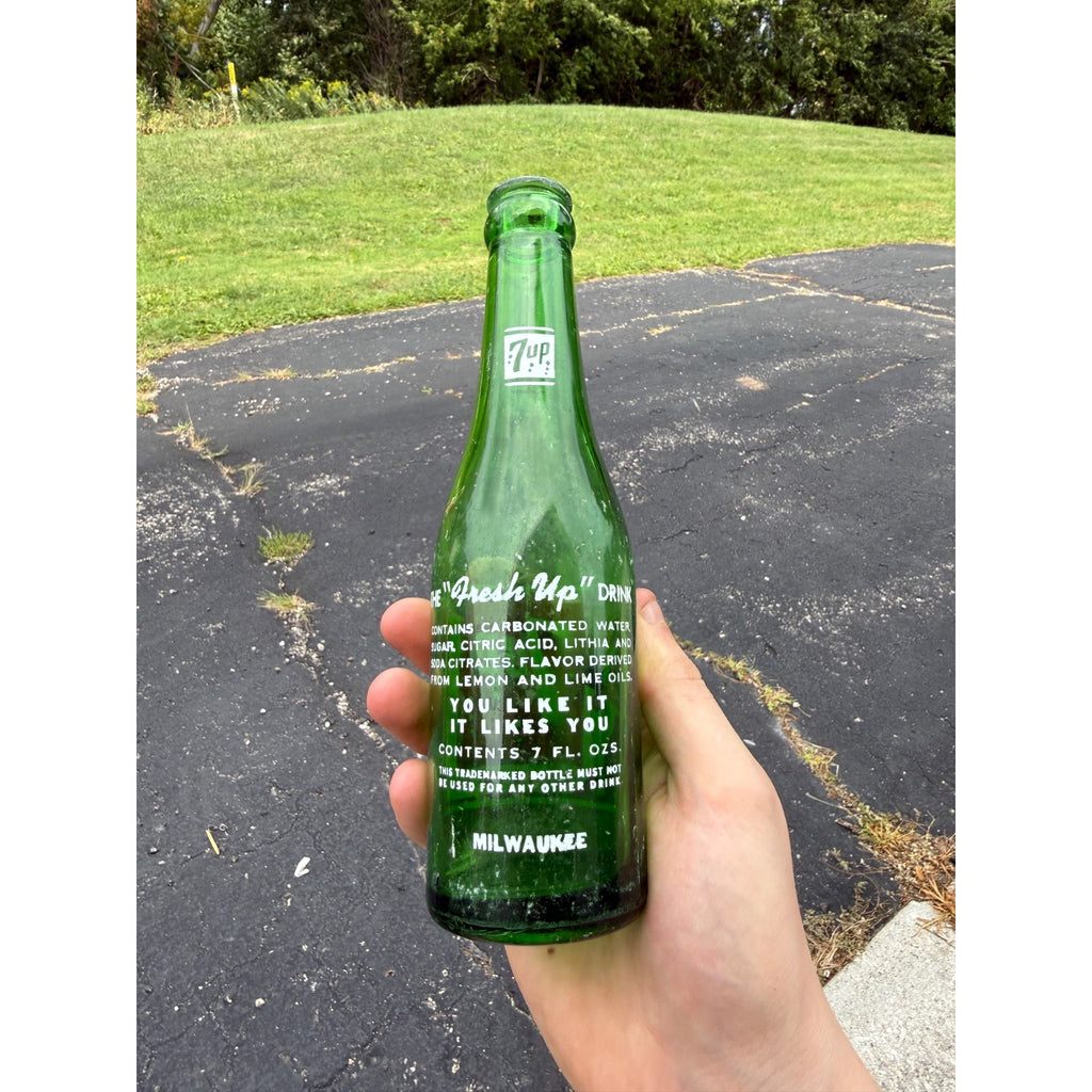 Vintage Green Seven Up Swim Milwaukee Bottle 7oz