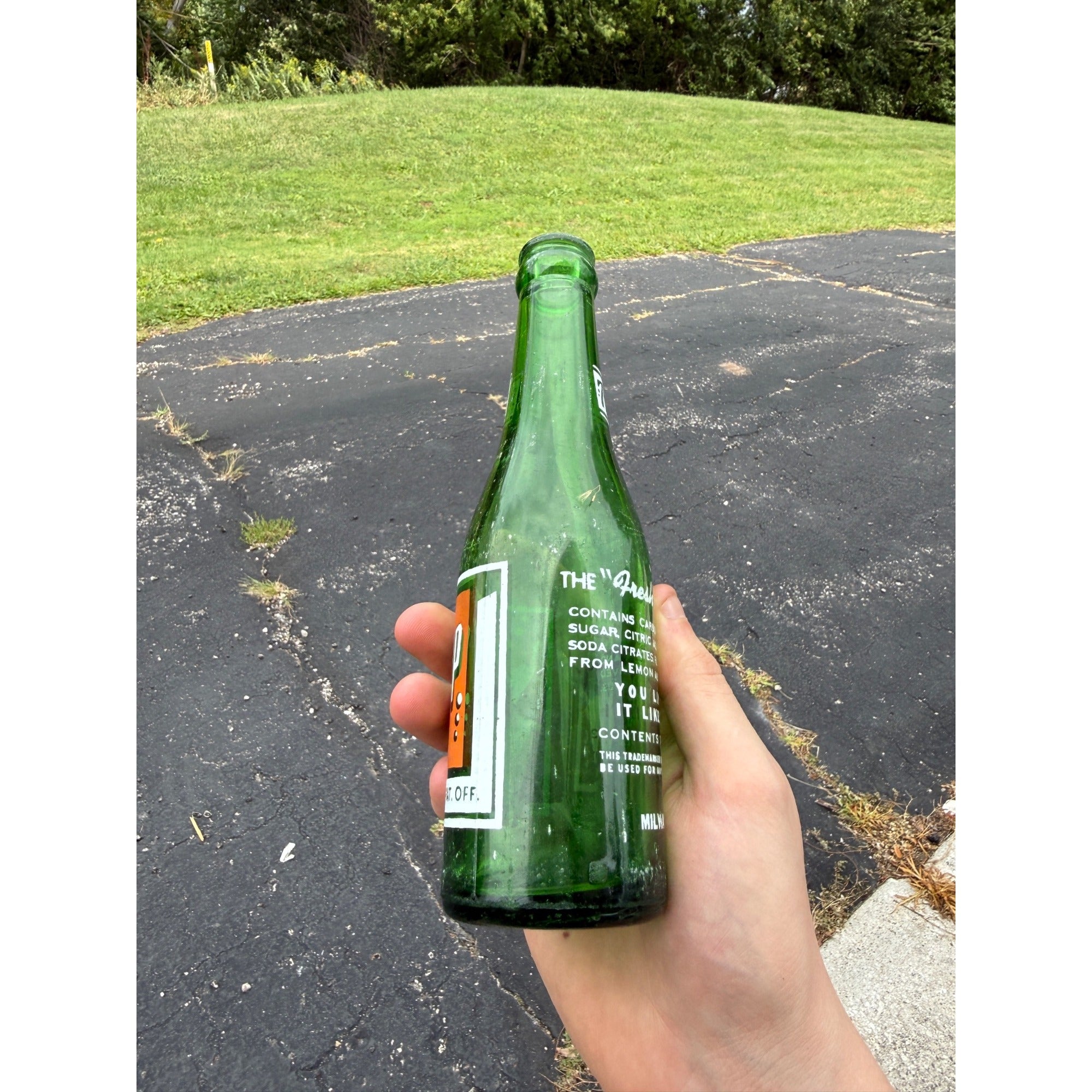 Vintage Green Seven Up Swim Milwaukee Bottle 7oz