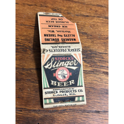 Vintage 1930s Storck's Slinger Beer Matchbook Advertising Products Co. Horicon WI