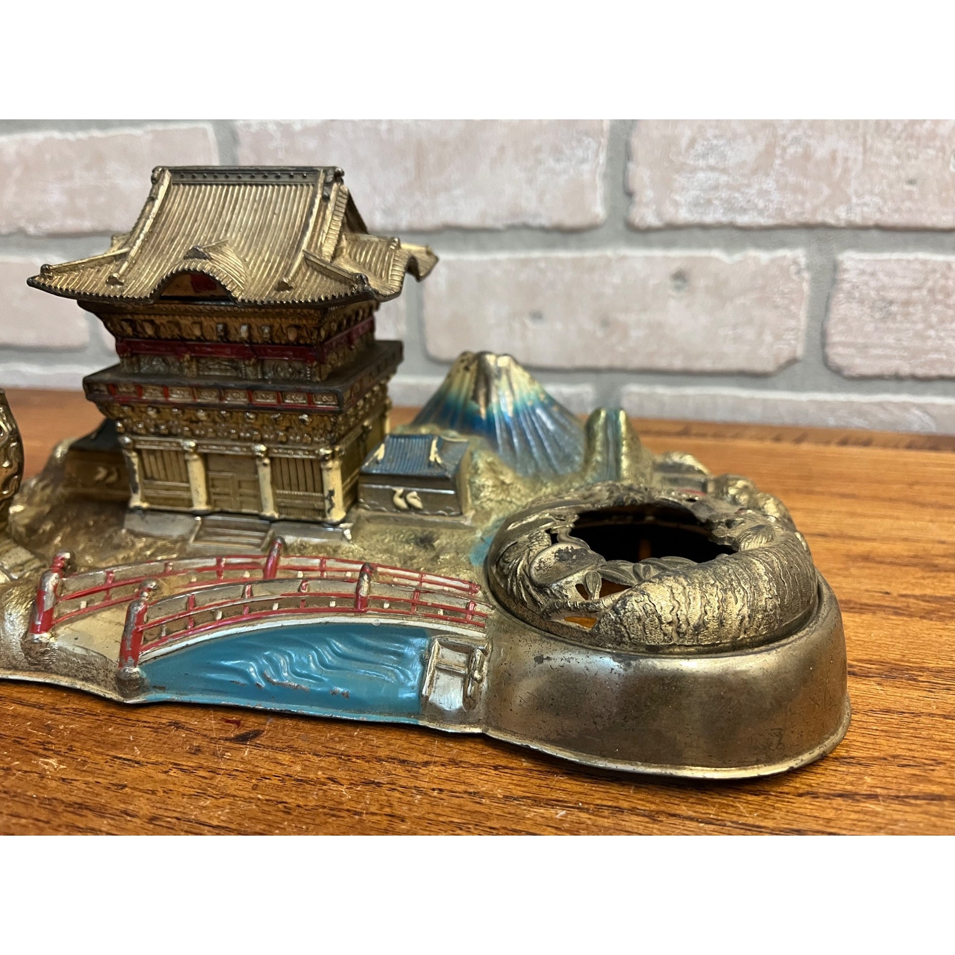 Vintage 1950s Japan Pagoda SHRINE Smoking Box Ashtray Cigarette Lighter Set