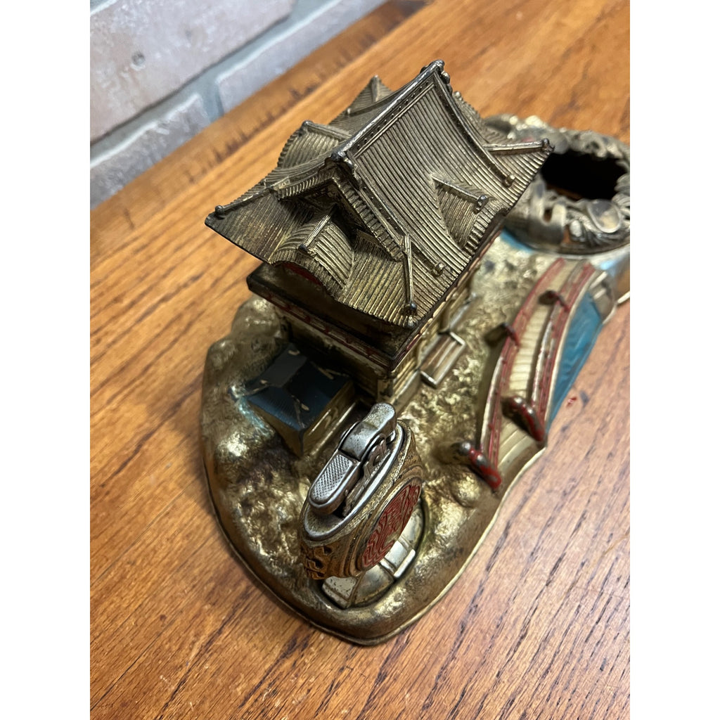 Vintage 1950s Japan Pagoda SHRINE Smoking Box Ashtray Cigarette Lighter Set