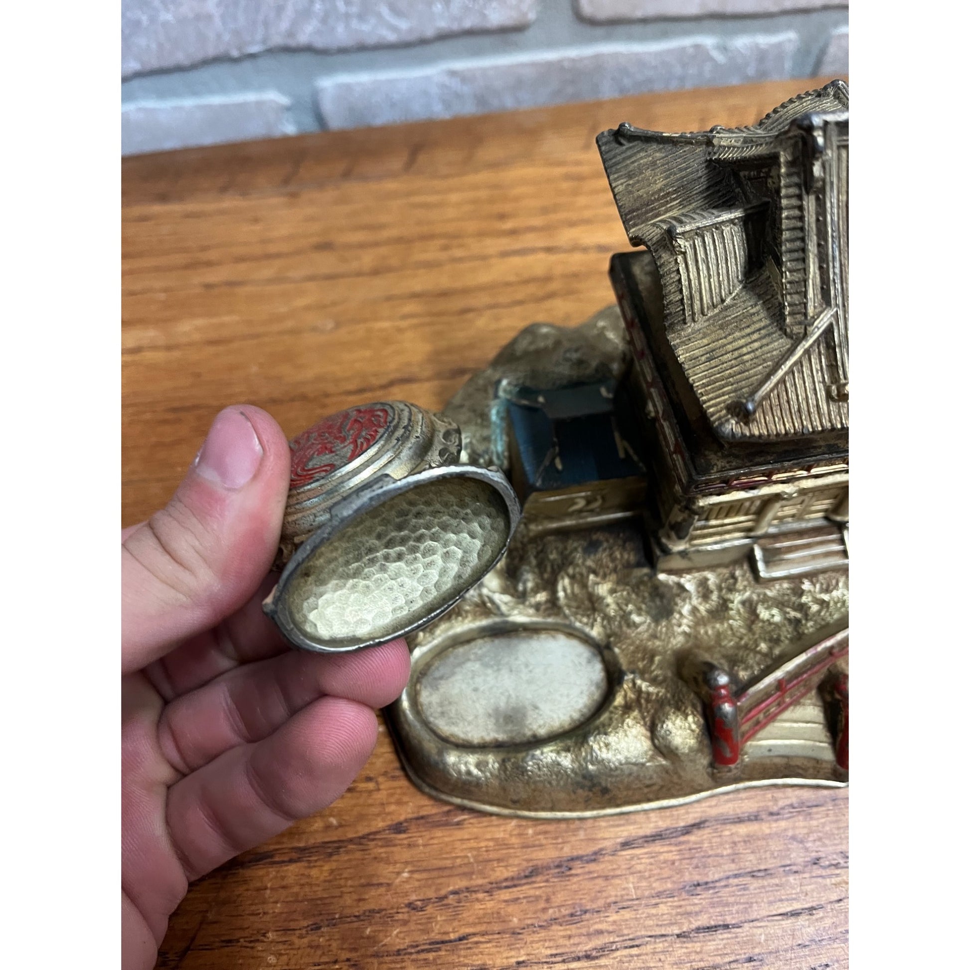 Vintage 1950s Japan Pagoda SHRINE Smoking Box Ashtray Cigarette Lighter Set