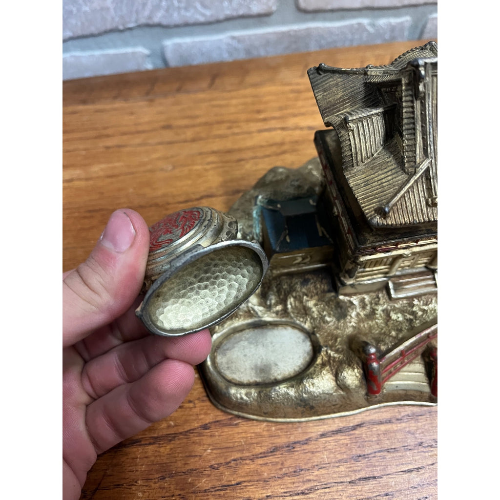 Vintage 1950s Japan Pagoda SHRINE Smoking Box Ashtray Cigarette Lighter Set