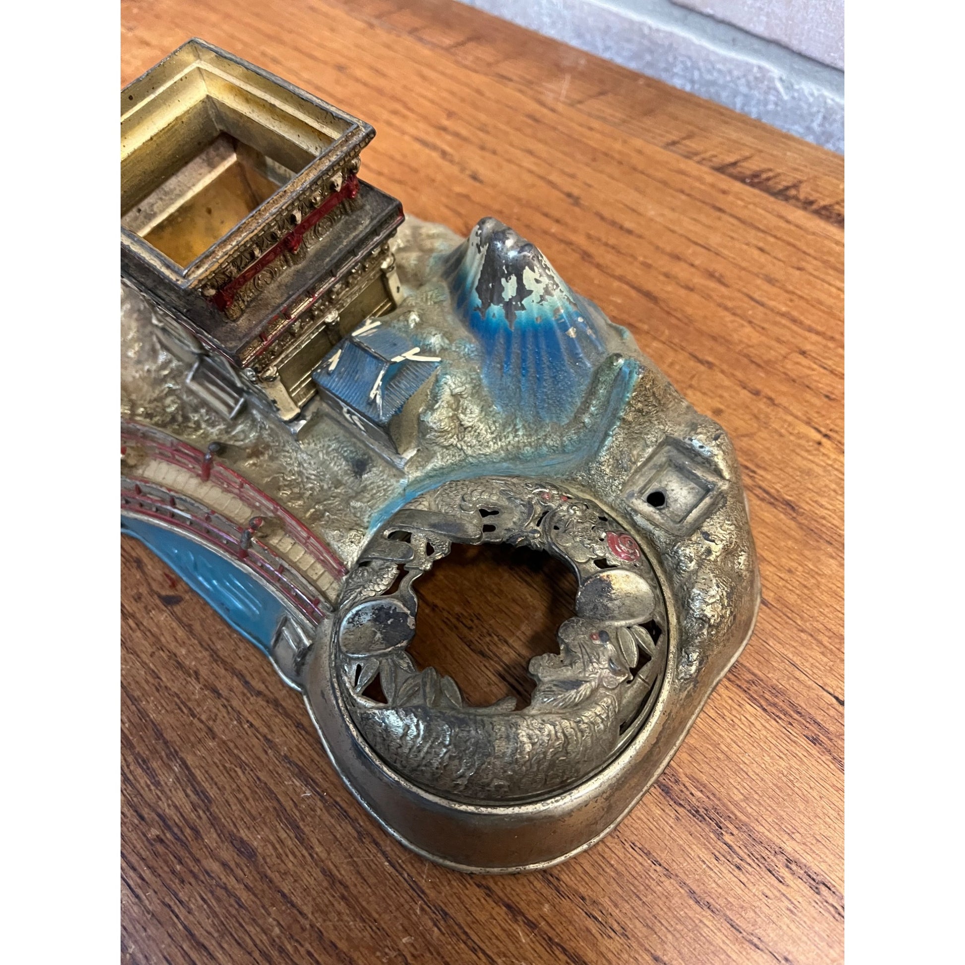 Vintage 1950s Japan Pagoda SHRINE Smoking Box Ashtray Cigarette Lighter Set