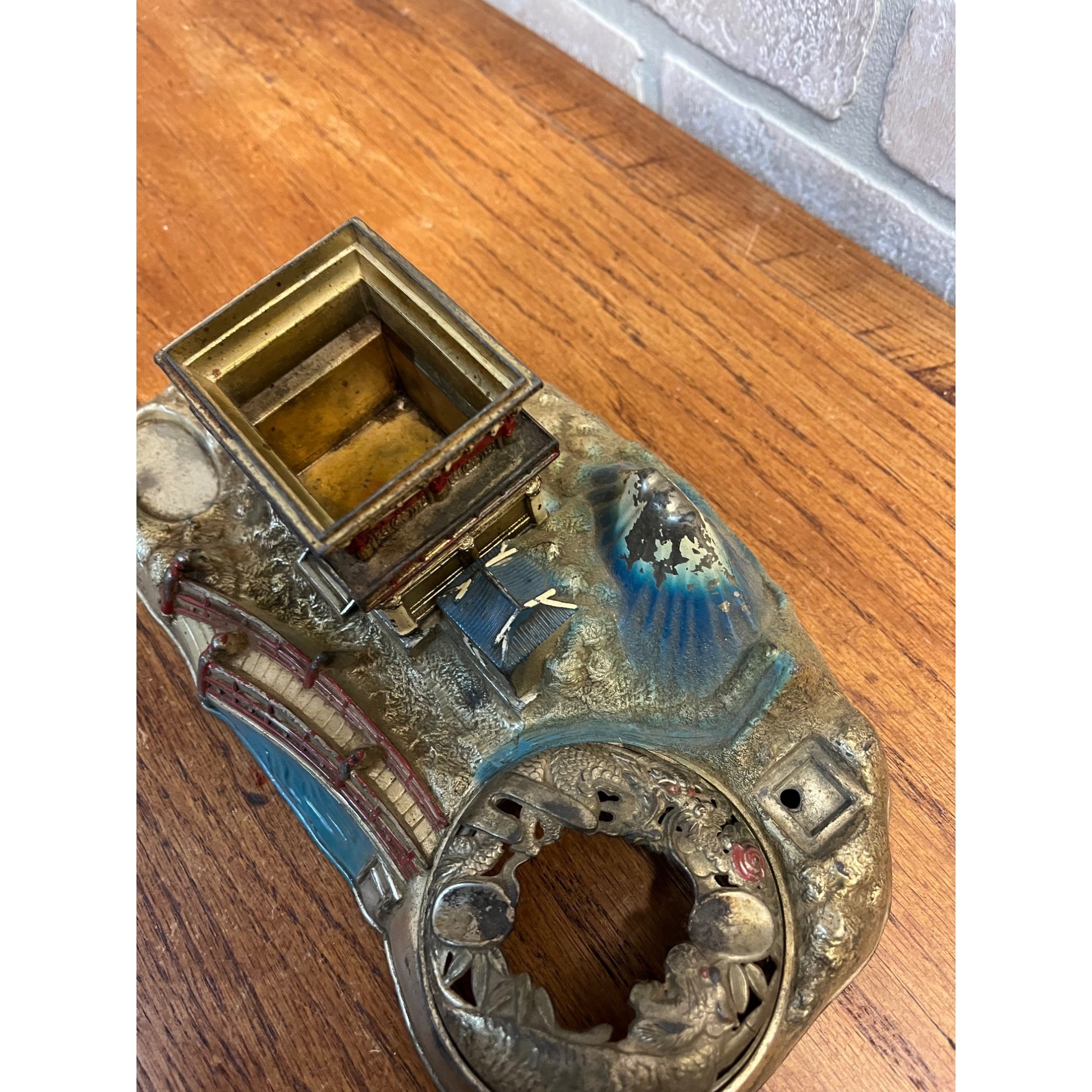 Vintage 1950s Japan Pagoda SHRINE Smoking Box Ashtray Cigarette Lighter Set
