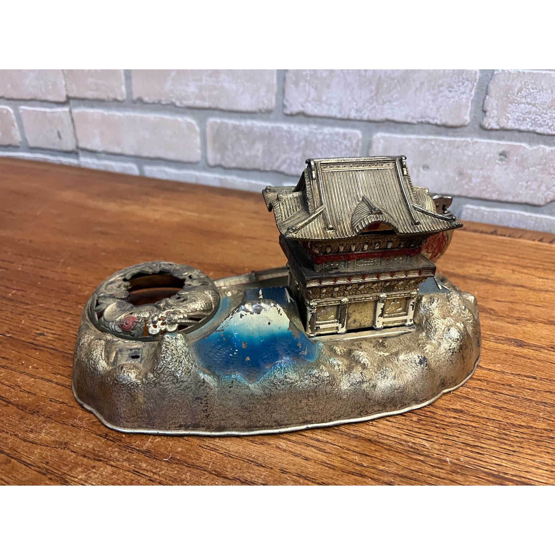 Vintage 1950s Japan Pagoda SHRINE Smoking Box Ashtray Cigarette Lighter Set