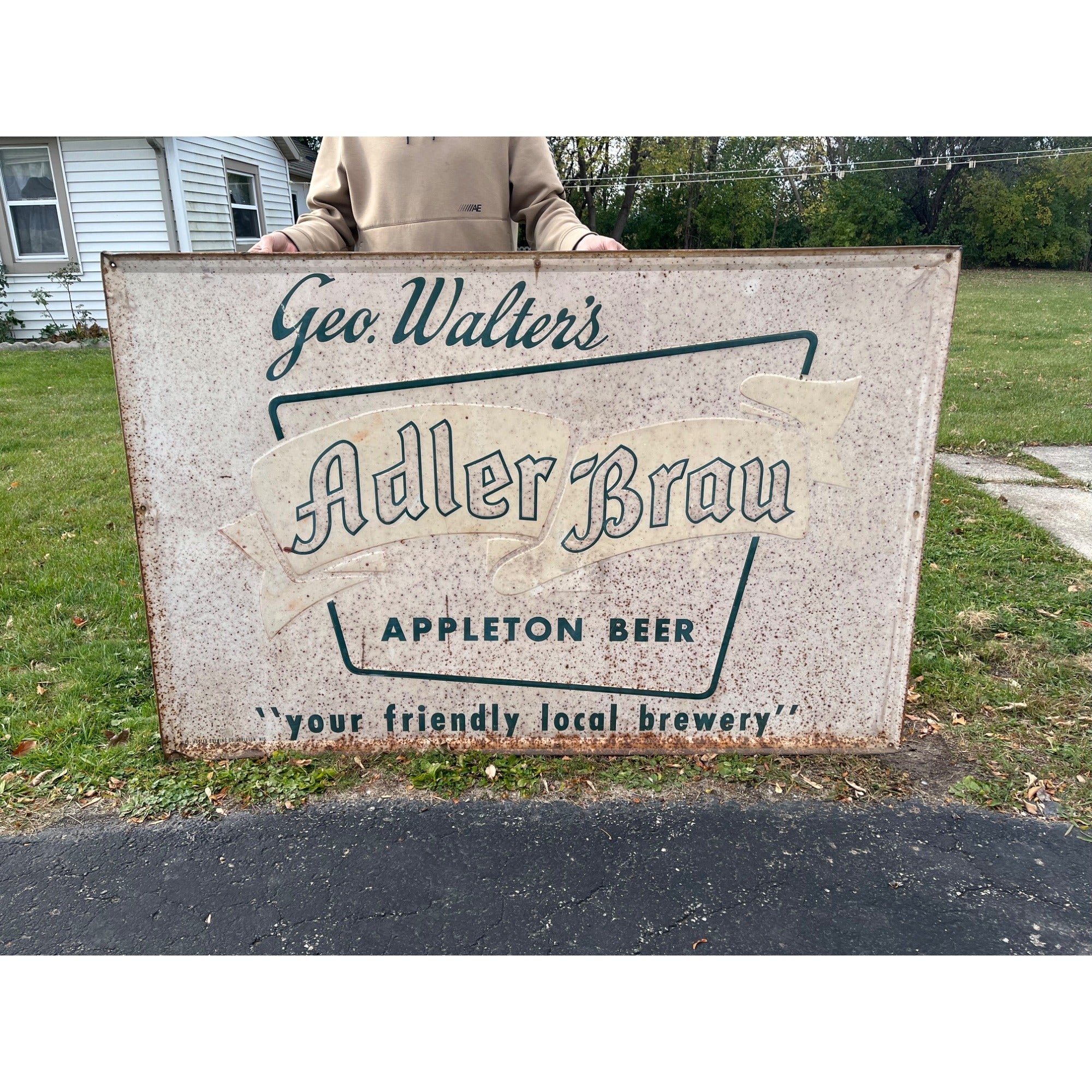 Vintage Geo. Walter's Brewing Adler Brau Beer Large Advertising Sign Appleton WI