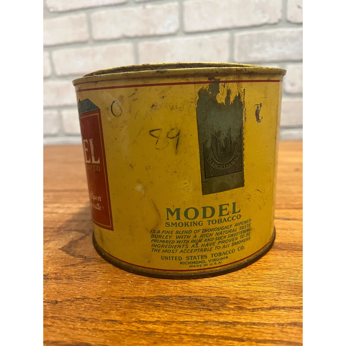 Vintage Model Smoking Tobacco Tin Can Extra Quality United States Tobacco Co. c1950s