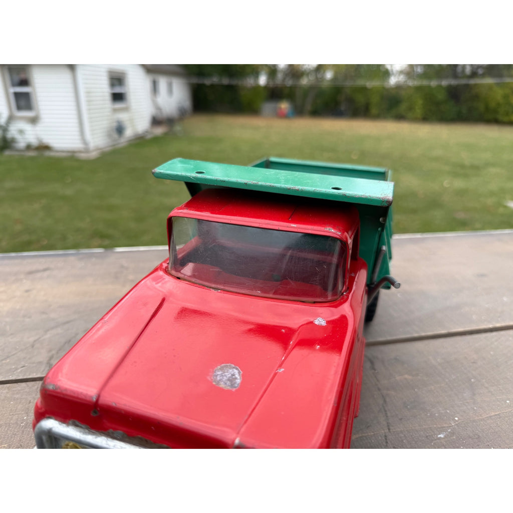 Vintage Tonka Dump Truck Green & Red Pressed Steel Toy