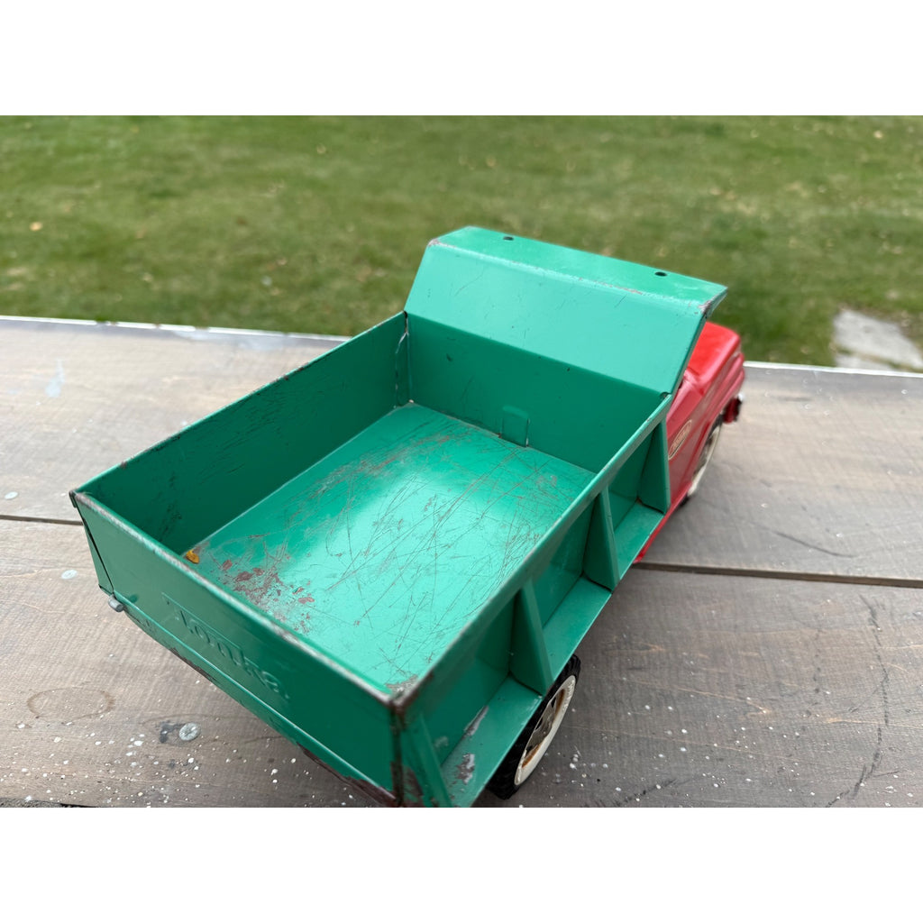 Vintage Tonka Dump Truck Green & Red Pressed Steel Toy