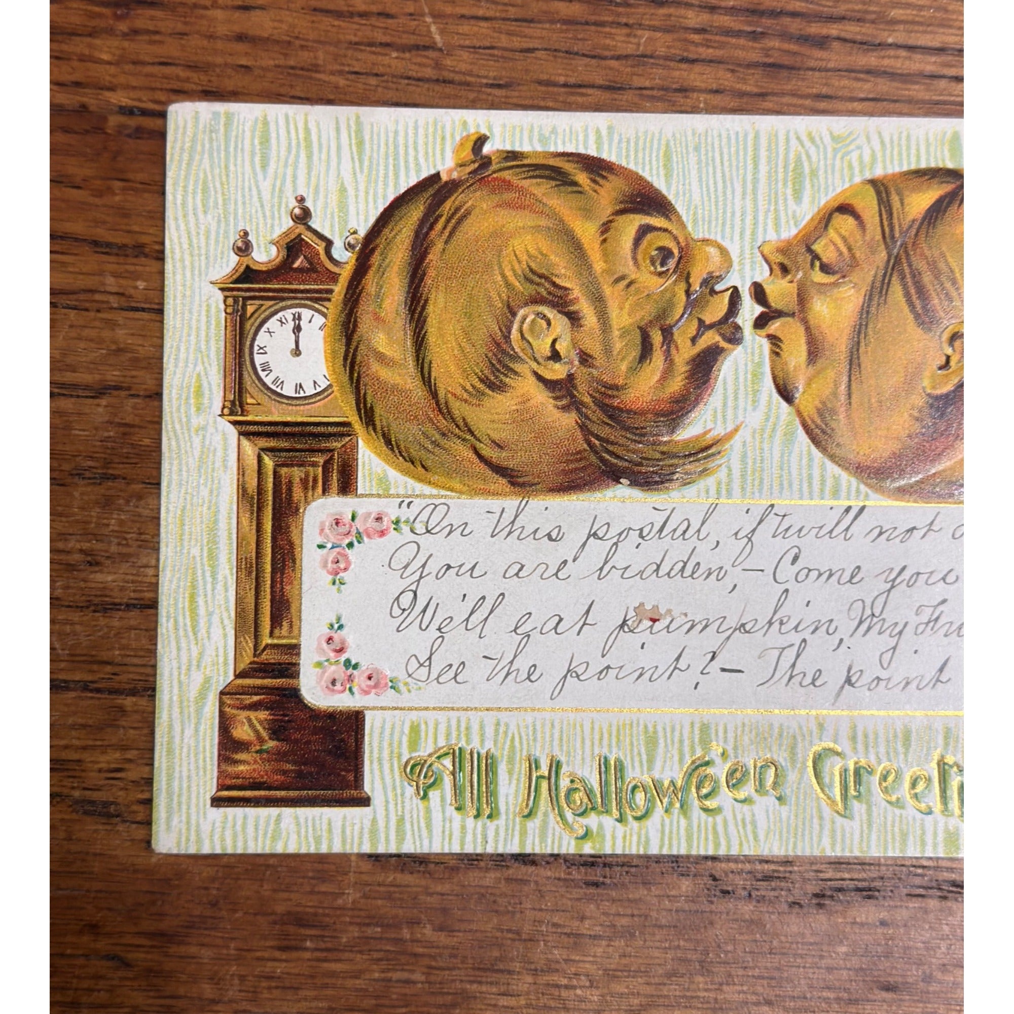 Vintage Halloween Postcard w/ Handwritten Invite Gottschalk Germany Cat Bats JOL Kiss