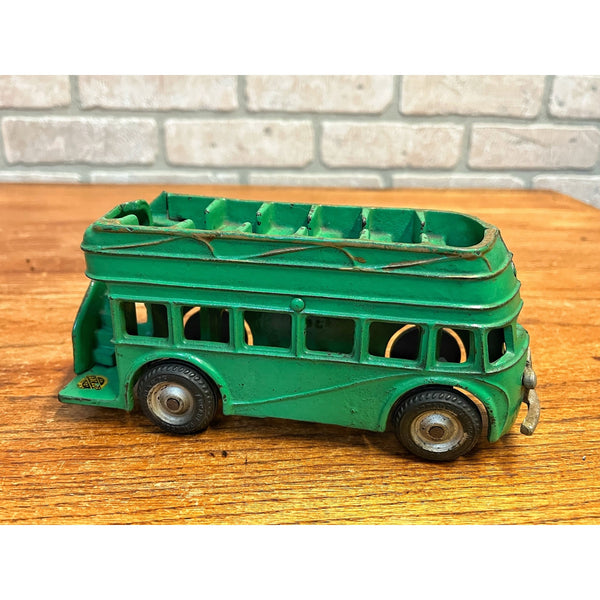 Vintage 1930s Arcade Cast Iron Double Decker Bus Toy #318 Green 8" - SUPERB