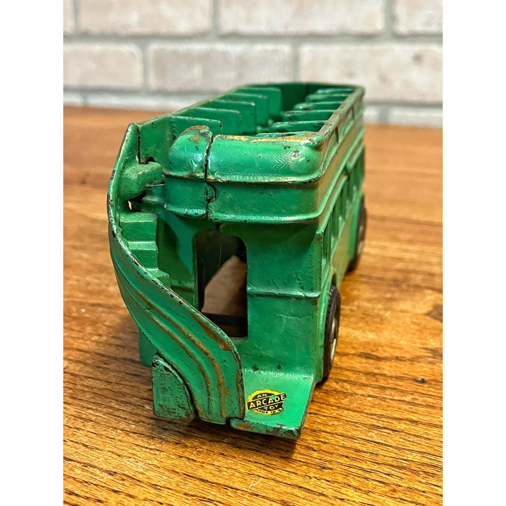Vintage 1930s Arcade Cast Iron Double Decker Bus Toy #318 Green 8" - SUPERB