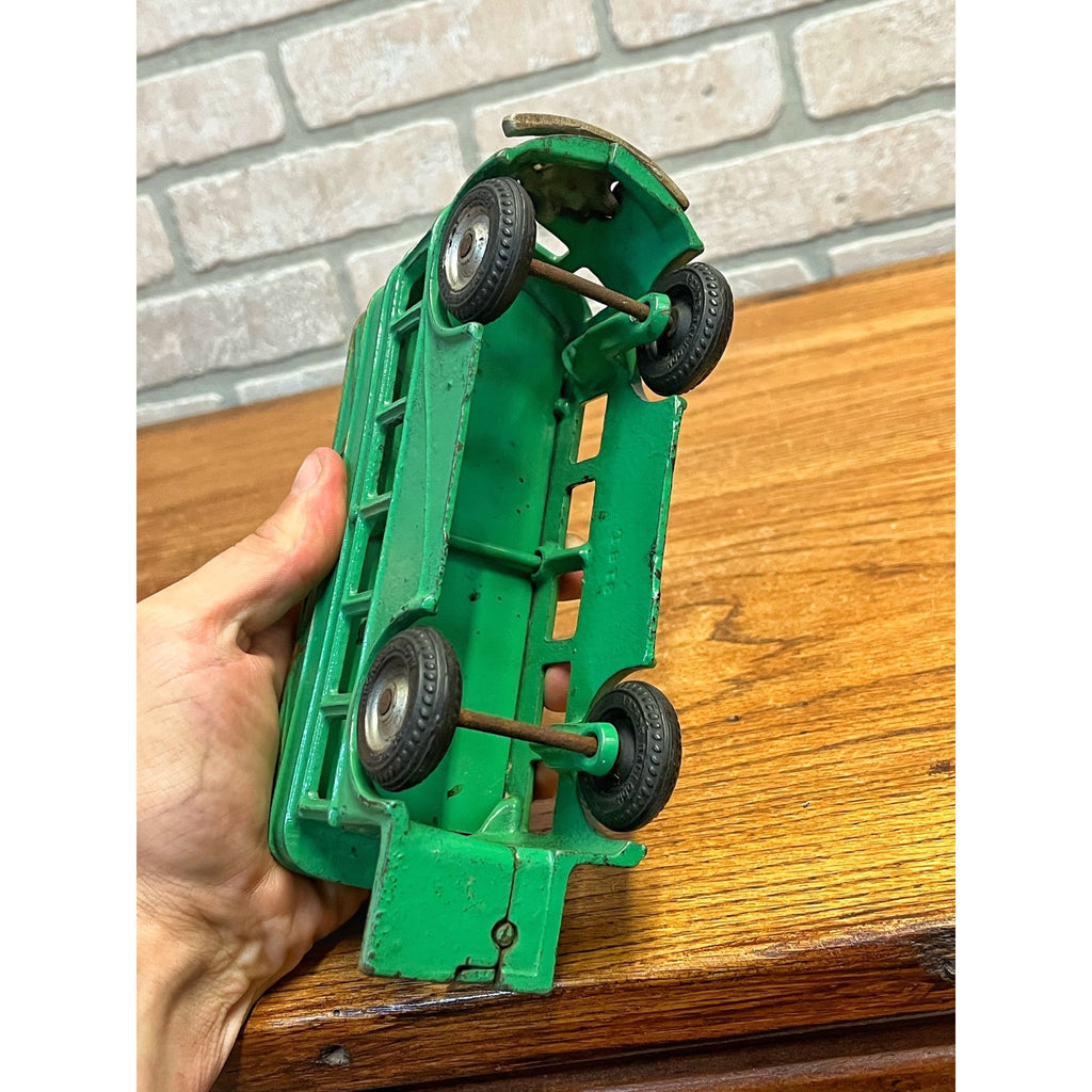 Vintage 1930s Arcade Cast Iron Double Decker Bus Toy #318 Green 8" - SUPERB